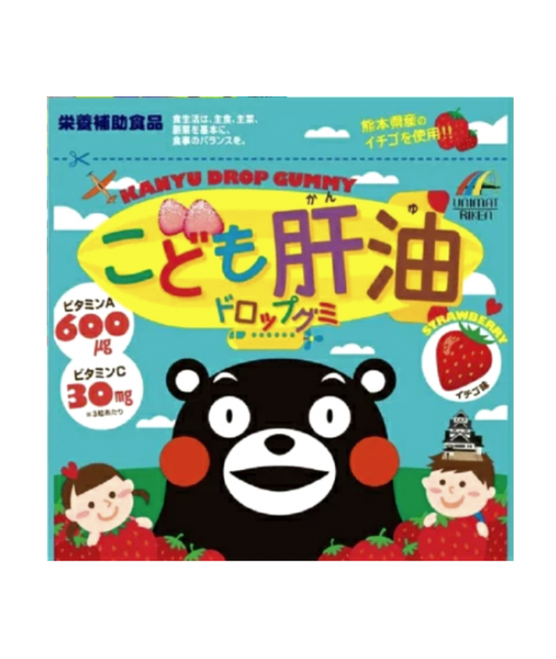ДЕТСКИЕ РЫБИЙ ЖИР КОМПЛЕКСОМ ВИТАМИНОВ A, C, B6, D и со ВКУСОМ КЛУБНИКИ  UNIMAT RIKEN DROP GUMMY STRABERRY FLAVOR