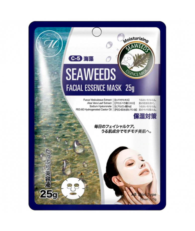 ТКАНЕВАЯ МАСКА MITOMO С ЭКСТРАКТОМ МОРСКИХ ВОДОРОСЛЕЙ  SEAWEEDS essence mask